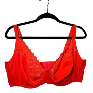 Cacique Unlined Demi Bra in Red with Lace 42H